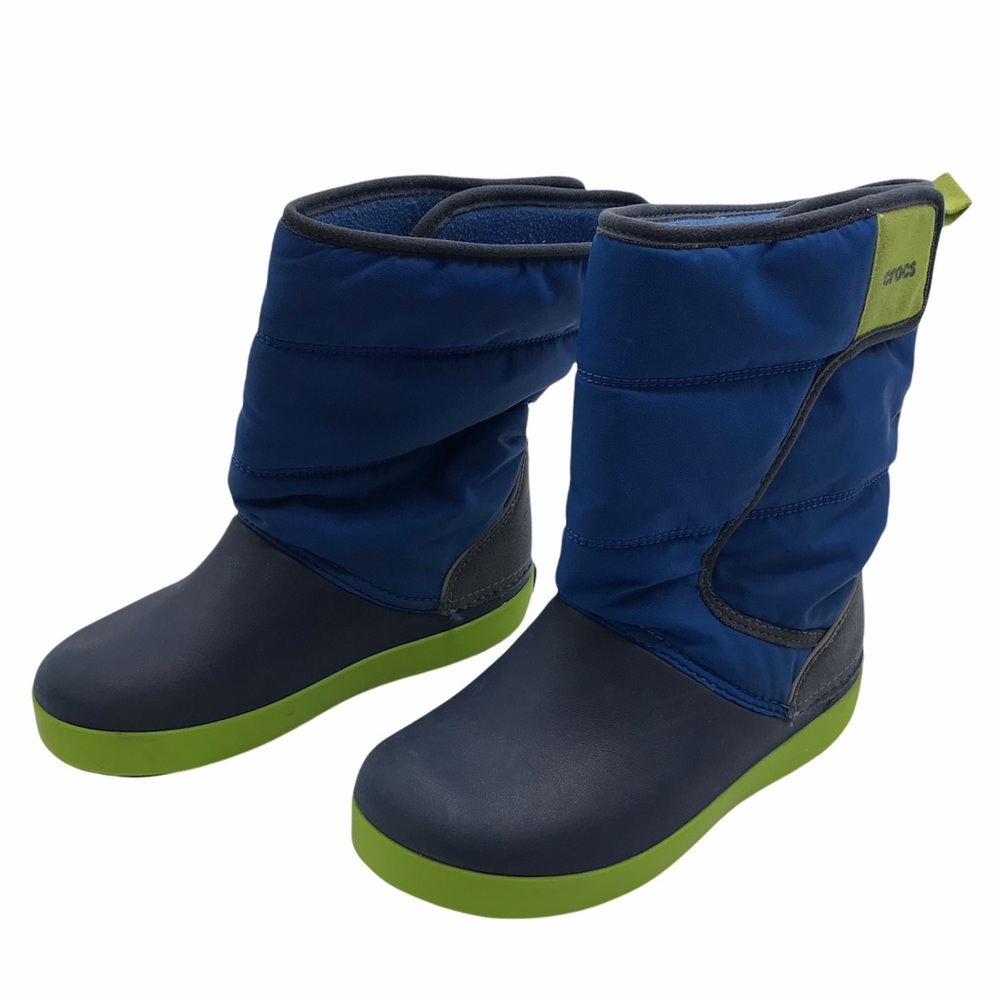 CROCS Kids Navy and Lime Green Insulated Rain & Snow Boots